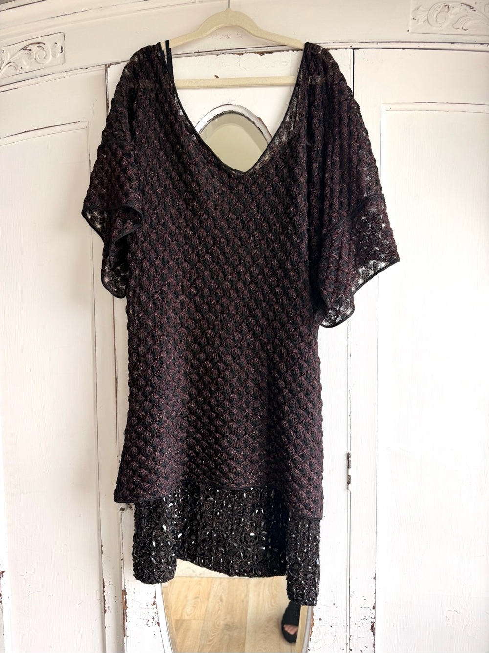 Missoni Black & Burgundy Textured V-Neck Dress